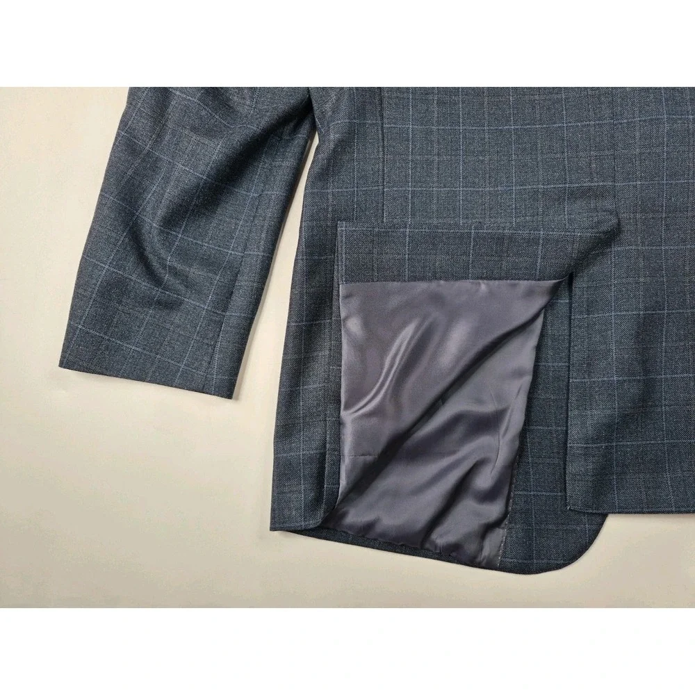 Hart Schaffner Marx Mens 44R Two Button Wool Sports Coat Blue Check USA